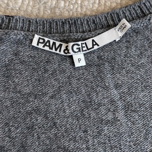 Pam & Gela Ocelot V Neck Sweater in Grey - Picture 7 of 12